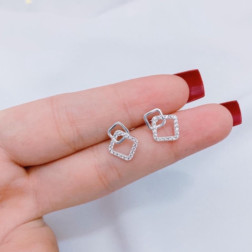 Khuyên tai nữ bạc AURA, bông tai khối vuông đôi sang chảnh-AURASILVER-KT27