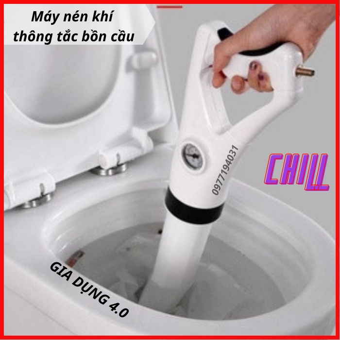 Dụng cụ áp lực nén khí thông tắc cống bồn cầu, bồn rửa bát..