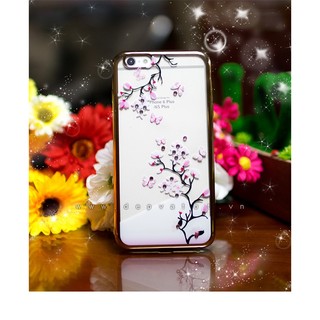 Ốp lưng iPhone 6, 6S Plus viền vàng hoa đào