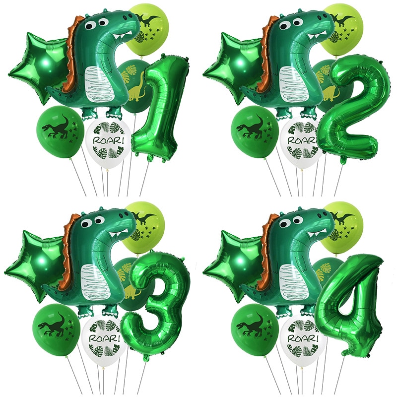 Set 7 bong bóng hình khủng long và số dùng trang trí tiệc sinh nhật cho trẻ em