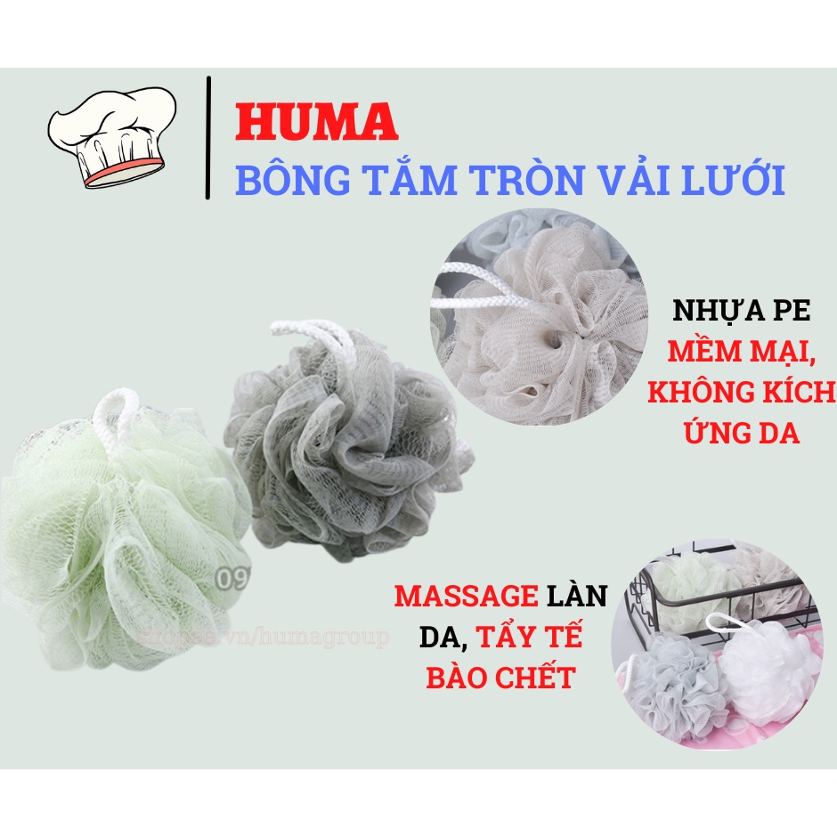 Bông Tắm Tròn Vải Lưới Mềm Mại Cao Cấp, Bông Tắm Tạo Bọt Tẩy Da Chết