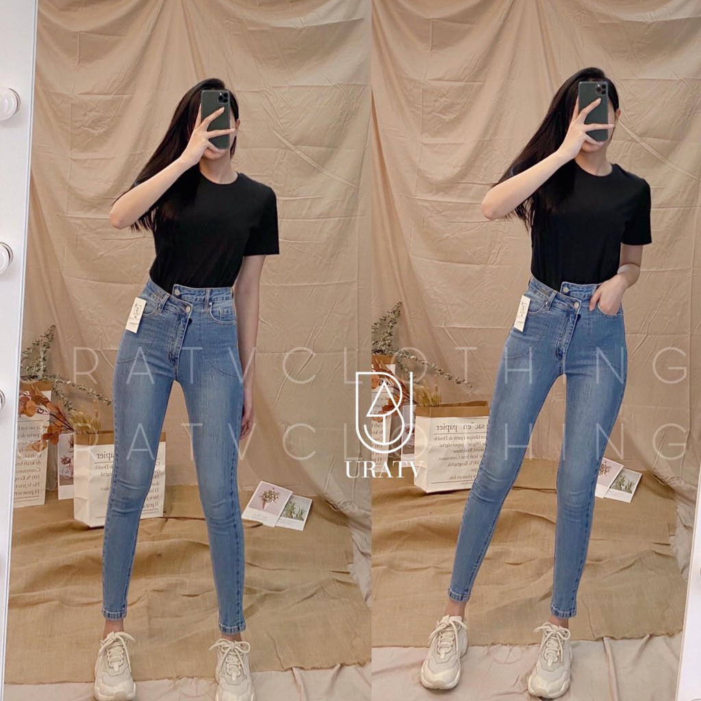 [FREESHIP - ẢNH THẬT] Quần jean skinny 9 tấc Uban lệch khuy