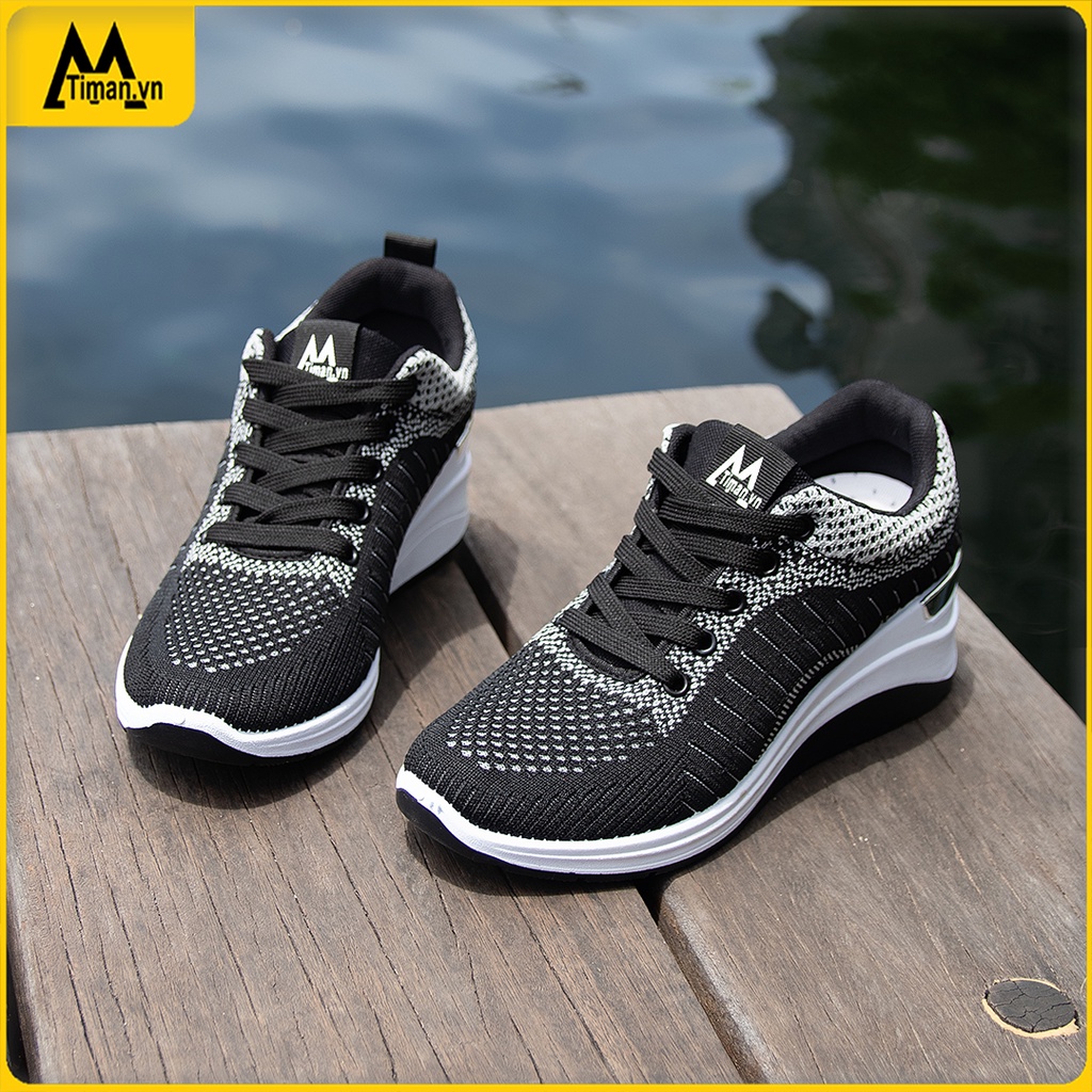 Giày thể thao nữ độn đế sneaker đẹp màu trắng siêu nhẹ chất liệu vải cho trung niên bảo hành 1 năm SZ22 TIMAN