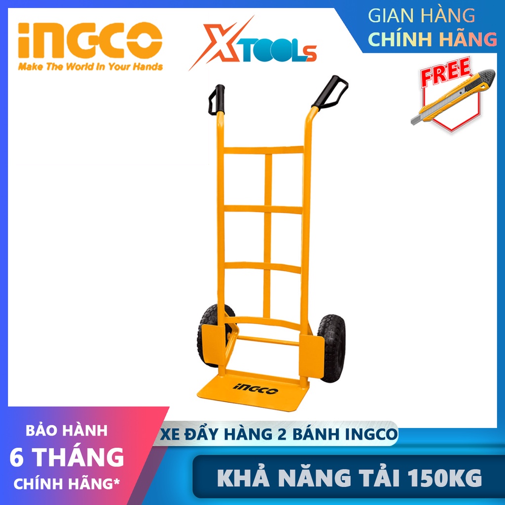 Xe đẩy hàng 2 bánh INGCO HHHT20221 | xe kéo hàng cầm tay khả năng tải 150kg, độ dày tấm thép 3.5mm, độ dày khung ống 1.2