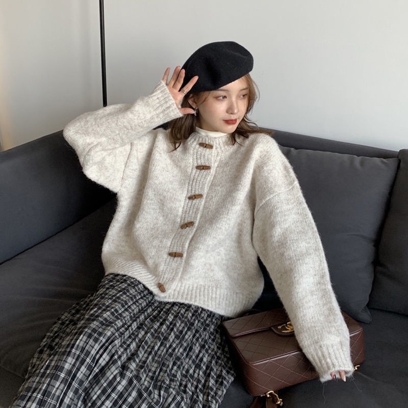 Áo Sweater Cardigan Cổ Tròn Dáng Rộng Màu Sắc Đơn Giản Phong Cách Hàn Quốc Dành Cho Nữ