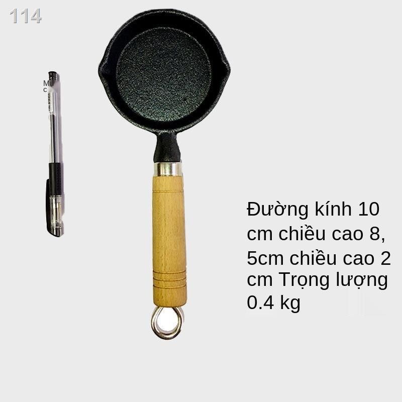 Chảo gang mini, Chảo gang decor chiên trứng mini có tay cầm gỗ