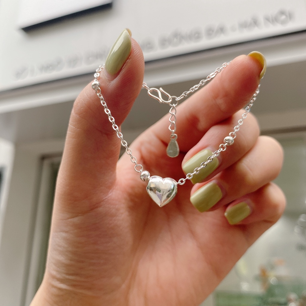 Lắc Tay Bạc Nữ S925 Caobac Silver Thiết Kế Tim Phồng Trơn Cạnh Bi Phong Cách Nhẹ Nhàng Hàn Quốc Dành Tặng Cho Bạn Gái