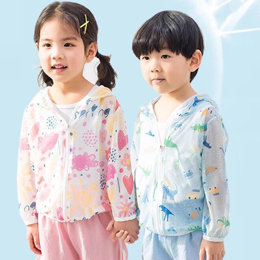 Áo chống nắng cho bé có mũ vải thông hơi thoáng mát màu sắc dễ thương bé trai bé gái