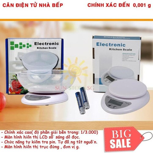 Cân Điện Tử Nhà Bếp 5kg, Cân Tiểu Ly làm bánh Chia Thực Phẩm Electronic Kitchen Scale B05 (Tặng 2 Pin)