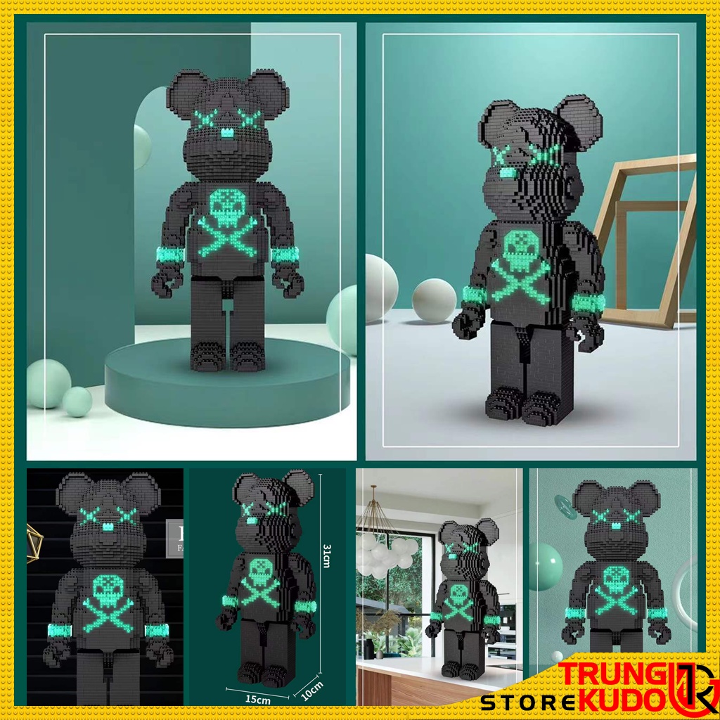 Mô hình Bearbrick LV Trái Tim Có Đèn Cao 31 cm dạng Đồ chơi xếp hình làm quà tặng bạn trai bạn gái, đồ decor