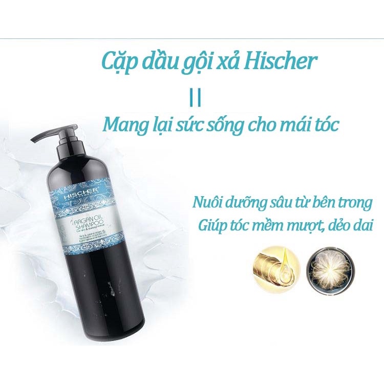 Bộ Dầu Gội Xả Phục Hồi Siêu Mượt Hischer Argan Oil 500ml Hàng Chính Hãng Có Tem Nhập Khẩu  - HT236