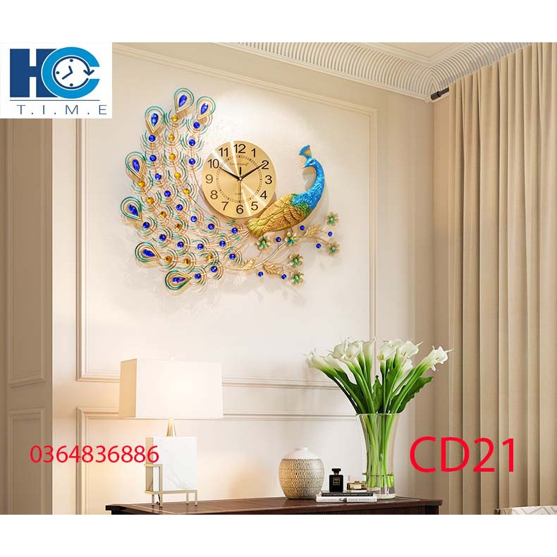 Đồng hồ treo tường trang trí chim công decor CD21 kích thước 70x65 cm