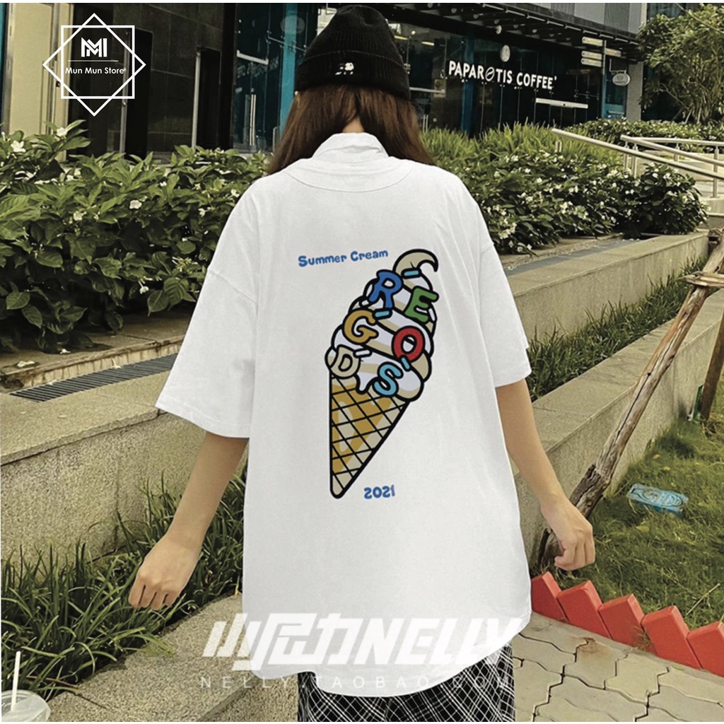 Áo Thun Unisex Form Rộng Tay Lỡ Hình Cây Kem MunMunStore, Áo Phông Nam Nữ Oversize L08