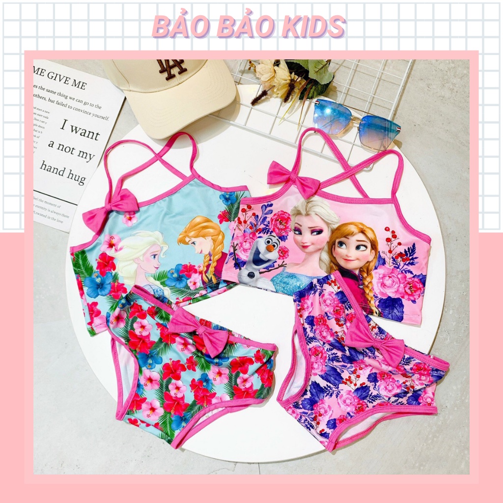 Đồ bơi Bikini 2 mảnh cho bé gái hoạ tiết công chúa Elsa từ 8 đến 28kg - Baobaokids