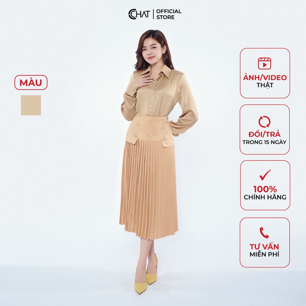 Áo Sơ Mi Nữ 𝐂𝐂𝐇𝐀𝐓 Độn Vai Chất Lụa Cao Cấp Dáng Suông Phong Cách Trẻ Trung Thanh Lịch 12SDL2003ST
