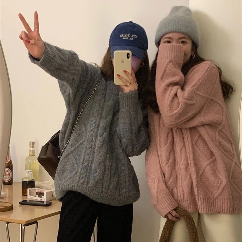 Áo Sweater Dệt Kim Cổ Chữ V Dáng Rộng Mềm Mại Thời Trang Cho Nữ