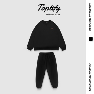 Bộ quần áo nỉ thêu logo oversize dài tay TOPTIFY sweater và jogger Trip Away Set S11
