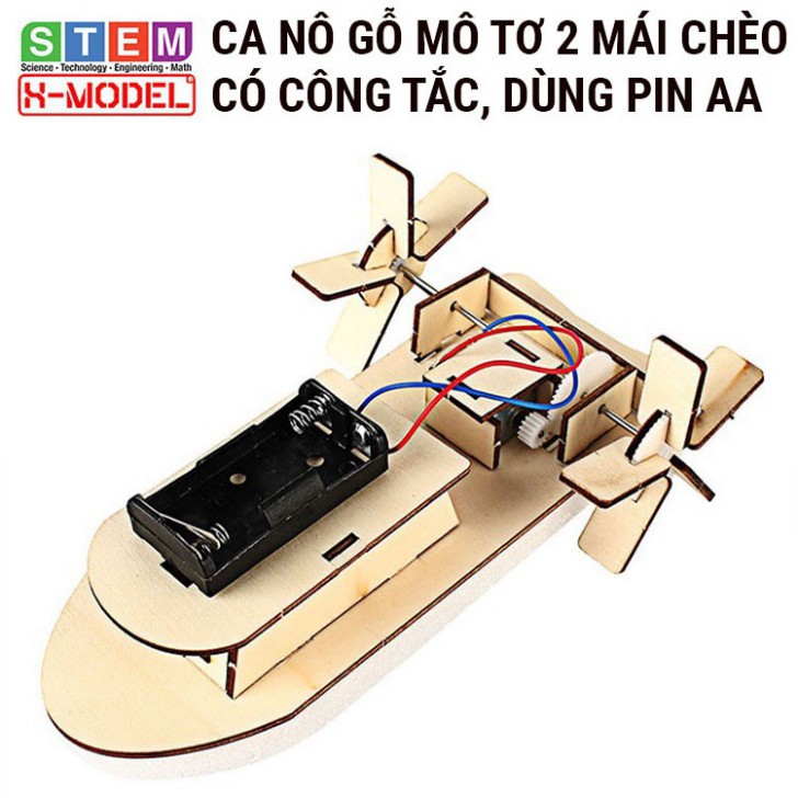 ROT H67 Đồ chơi thông minh STEM Ca nô gỗ mô tơ mái chèo X-MODEL ST68 đi được trên nước cho bé, Đồ chơi trẻ thơ 4 ROT