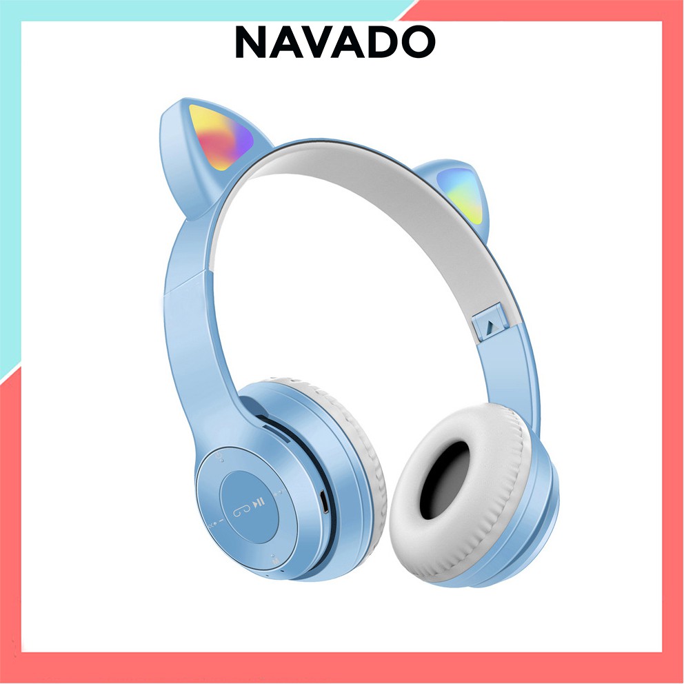 Tai Nghe Bluetooth P47-M Chụp tai có Mic Headphone không dây Dễ Thương tai mèo nghe nhạc, chơi game, cho bà bầu NAVADO