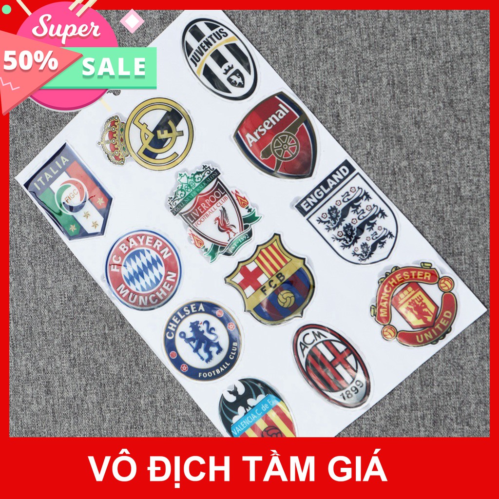 [GIÁ GỐC]  BỘ TEM DÁN XE MÁY NHIỀU LOGO CÁC ĐỘI BÓNG CHELSEA MANCHESTER BAYERN BARCA REAL MADRID CHO TÍN ĐỒ MÊ BÓNG ĐÁ