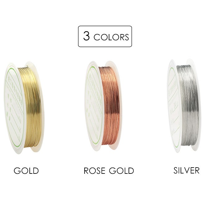 Cuộn dây đồng 0.2-1mm tự làm trang sức màu bạc/vàng hồng/vàng đồng đa dụng