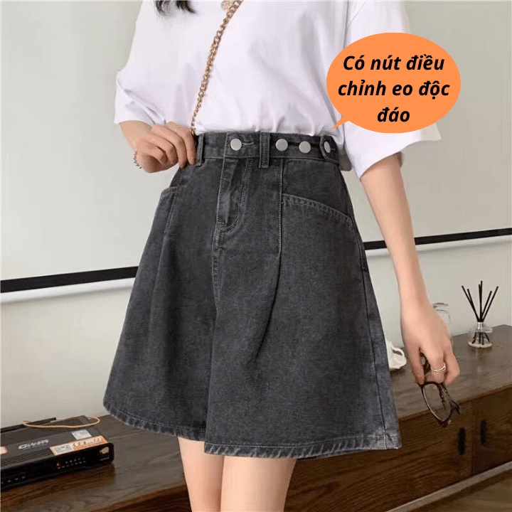 Quần short jean nữ/Quần ngố bò ống rộng lưng cao thiết kế đai thắt eo phong cách Hàn Quốc RÔ STORE QS14