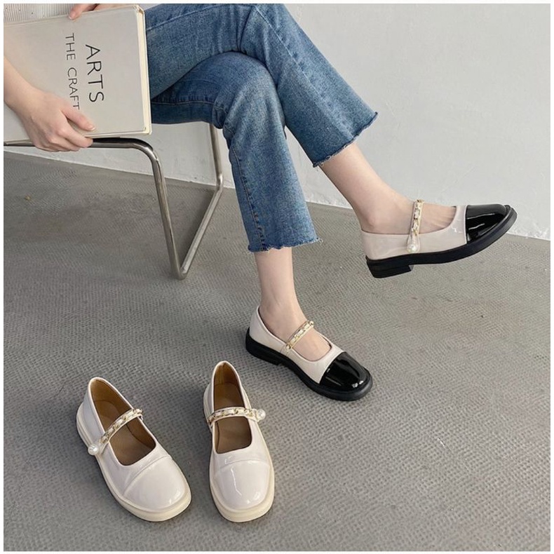 Giày Nữ Ulzzang Đế 3cm Quai Đính Ngọc Loại 1 Có Sẵn Kèm Ảnh Thật