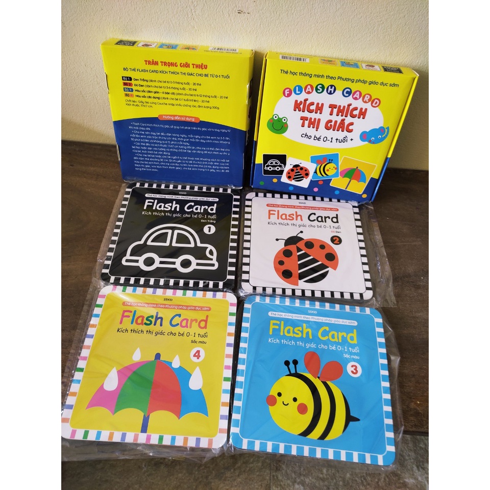 Bộ thẻ Flashcard thẻ kích thích thị giác đen trắng cho bé sơ sinh theo Montessori Glenn Doman giáo dục sớm