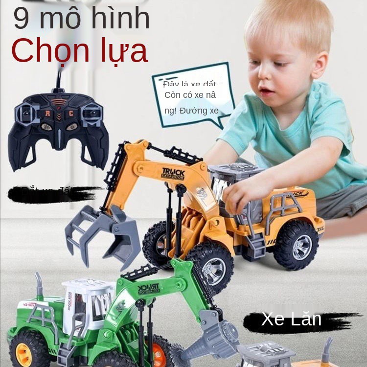 Máy xúc điều khiển từ xa cho trẻ em, xúc, ô tô đồ chơi, cậu bé, ủi, xe kỹ thuật đa chức năng,