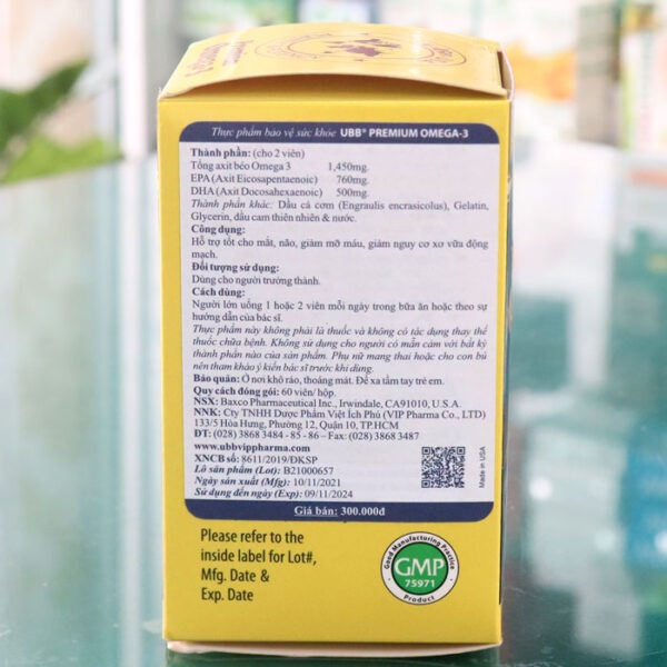 UBB Premium Omega 3- Hỗ trợ tốt cho mắt, não và tim mạch, hỗ trợ giúp sáng mắt, bổ não (Hộp 60 viên)