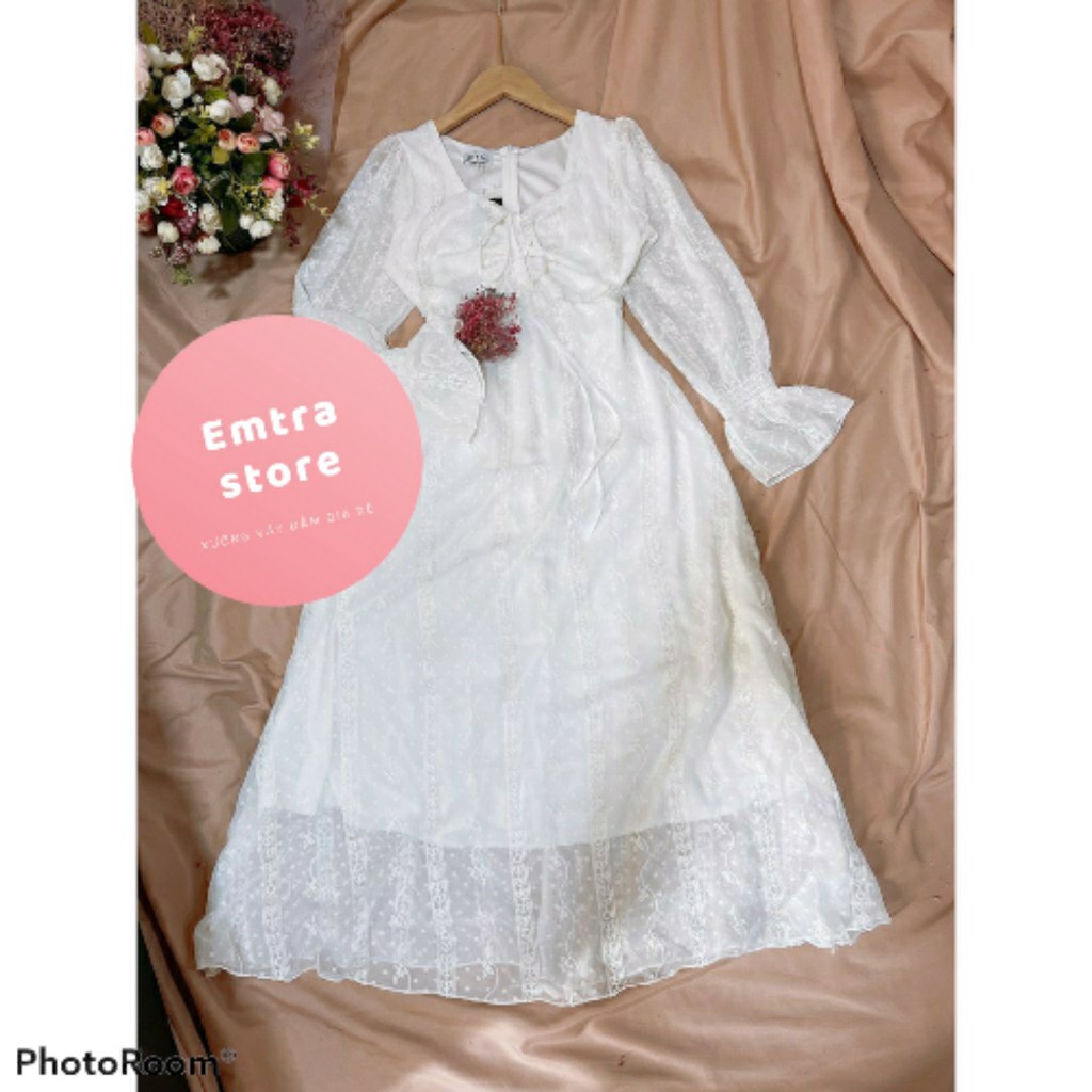 Đầm xoè Midi Ren thêu nổi tay bo tuyệt đẹp HÀNG CAO CẤP tại Xưởng may thời trangEmtra store - Đ31