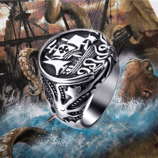 Nhẫn Đeo Tay Khắc Hình Sóng Biển Chất Liệu Thép Không Gỉ Kraken 7 8 9 10 11 12 13 14