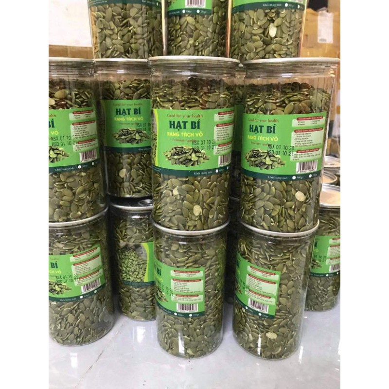 Hạt bí tách vỏ rang sẵn hộp 500g làm bánh, sữa hạt