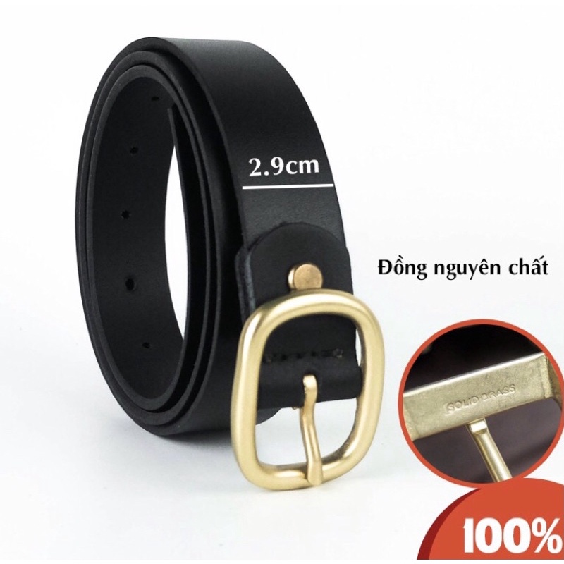 ✅ Thắt lưng nam mặt khóa kim đồng đúc,dây nịt da bò thật ba lớp cạnh mo 2.9cm phong cách Hàn Quốc BH-24T Fullbox kèm hộp