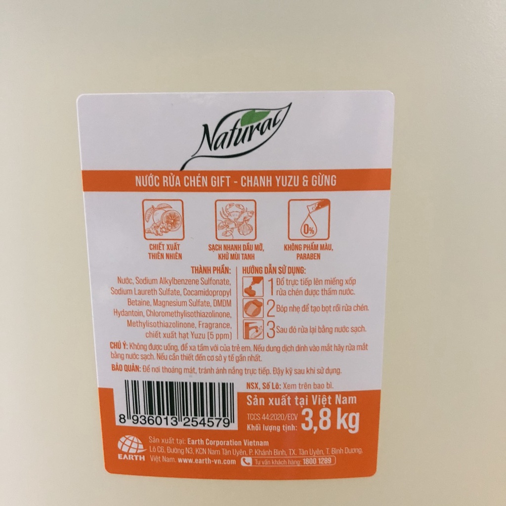 Nước Rửa Chén Gift Natural Chanh Yuzu Và Gừng 3,8kg