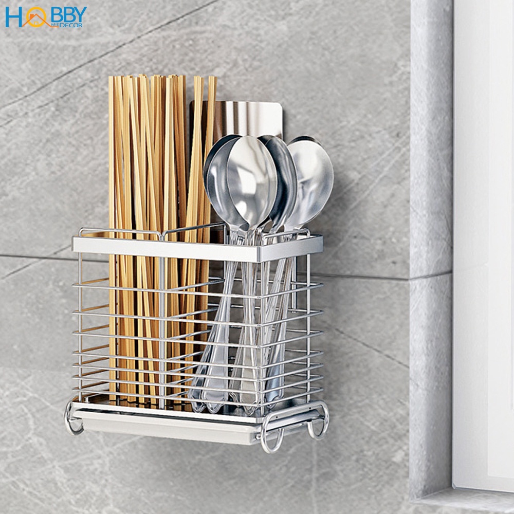 Kệ đựng đũa muỗng 2 ngăn dán tường gạch men HOBBY Home Decor KDM05 - kèm miếng dán siêu dính