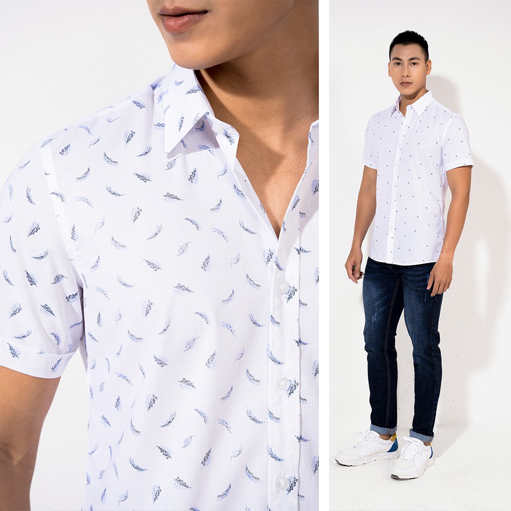 Áo sơ mi nam ngắn tay cao cấp Biman by Biluxury màu trắng hoạ tiết nhã nhặn 4SMCH007TRT | BigBuy360 - bigbuy360.vn