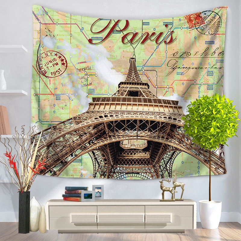 Thảm treo tường họa tiết tháp Eiffel phong cách phương Tây độc đáo