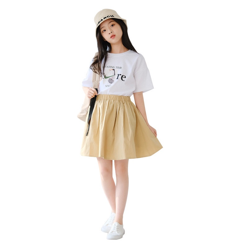 Sét váy và áo dành cho bé gái THANH THỊNH 18-45kg mẫu WASTING TIME. MA66.