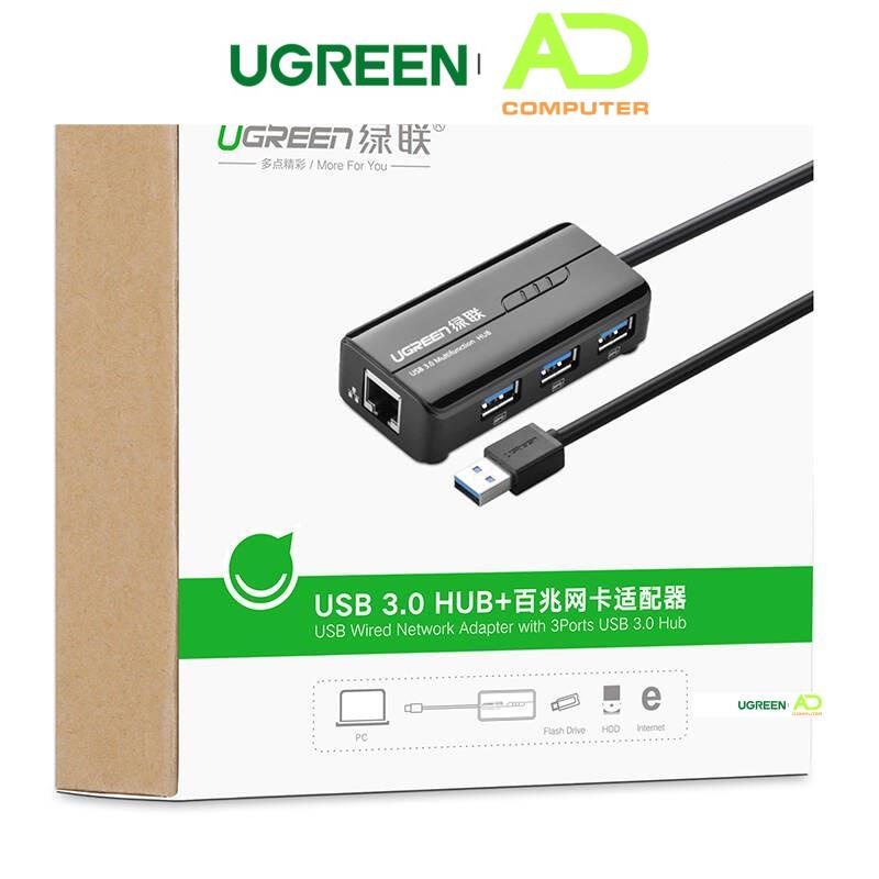 HUB USB 3 cổng 3.0 kèm cổng mạng LAN 10/100 Mbps Ethernet UGREEN CR103 - Hàng phân phối chính hãng - Bảo hành 18 tháng