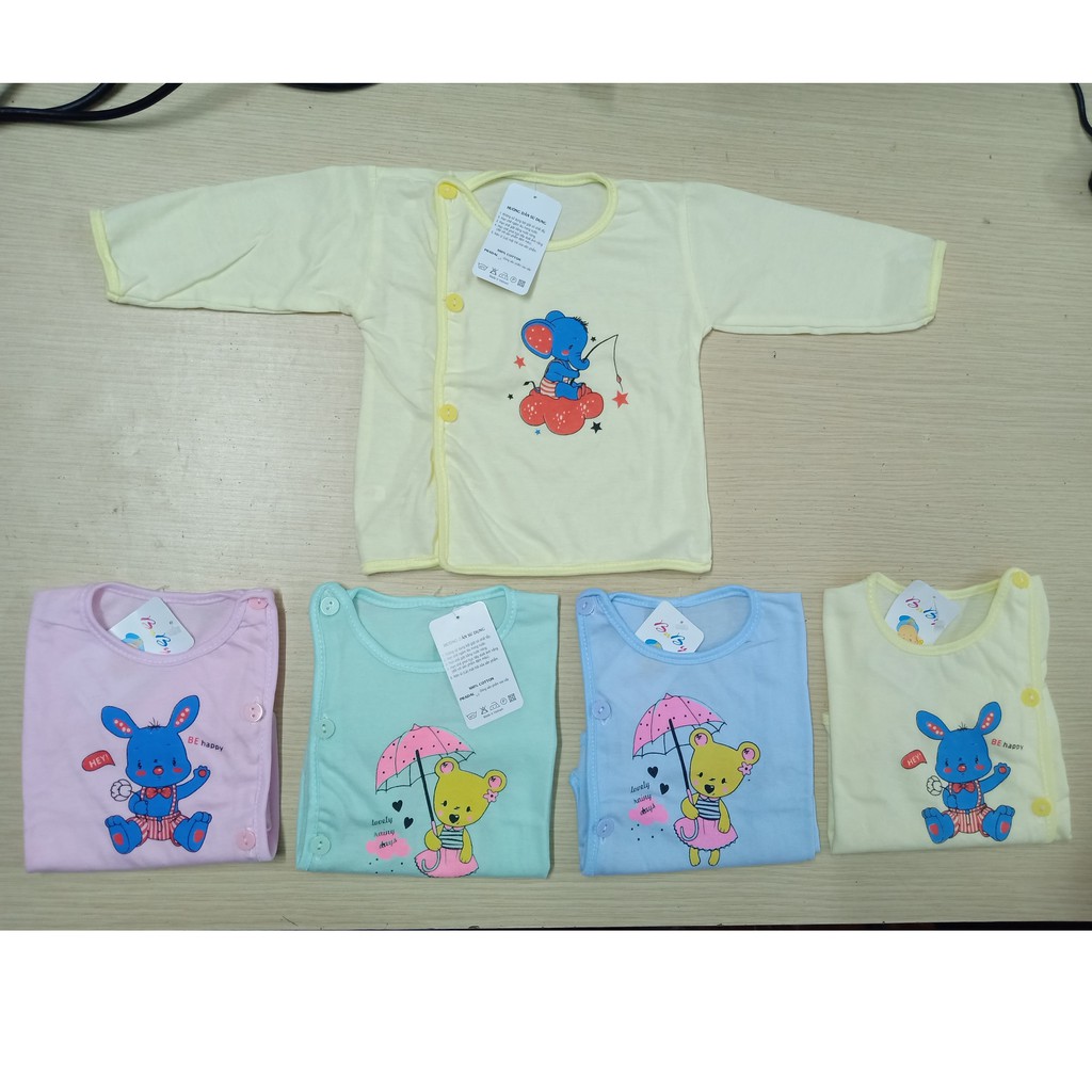 Combo 3 Áo dài tay sơ sinh Baby 100% cotton, cúc cài lệch cho bé