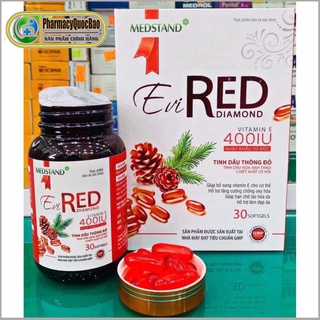 Vitamin E đỏ 400IU nguyên liệu nhập khẩu Đức tinh dầu thông đỏ Evired Diamond: làm đẹp da hạn chế lão hóa hộp 30 viên