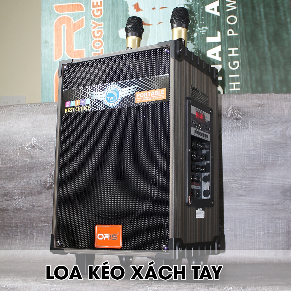Loa karaoke blutooth ORIS TO-1100 BASS 2.5 tấc công suất lớn, loa kẹo kéo tặng kèm 02 mic sóng UHF hát rất nhẹ, hay
