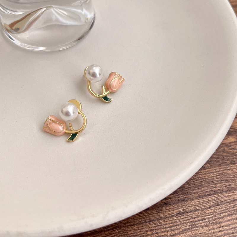 Bông Tai Mạ Bạc 925 Hình Hoa Tulip Phong Cách Hàn Quốc Cho Nữ