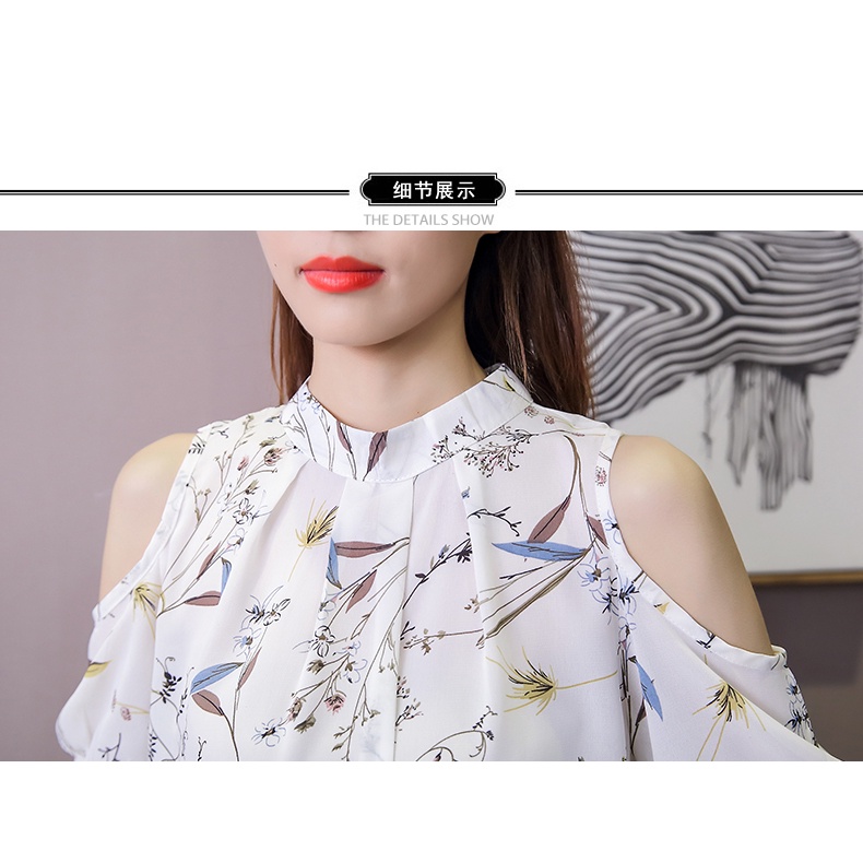 Áo Chiffon Hở Vai Cổ Tròn Tay Ngắn In Họa Tiết Hoa Plus Size Cho Nữ