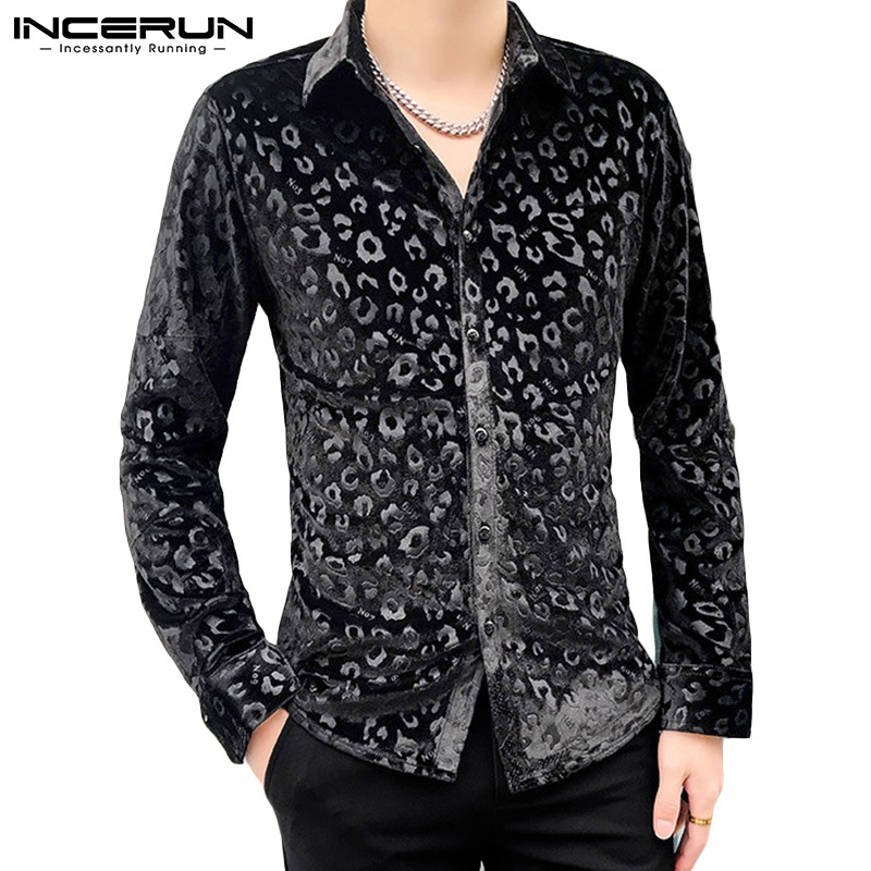 Áo sơ mi INCERUN tay dài dáng rộng in họa tiết da báo thời trang xuân thu cá tính dành cho nam