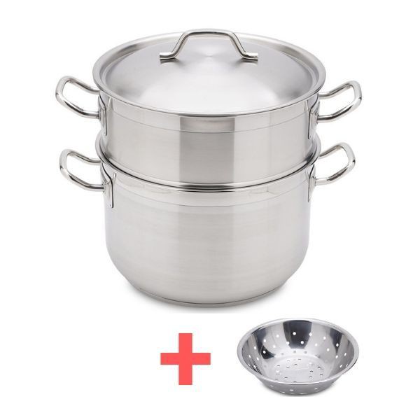 Bộ nồi xửng hấp Fivestar 3 đáy inox 430 nắp inox ( 30cm ) tặng 1 rổ inox , dùng được bếp từ , hồng ngoại , gas