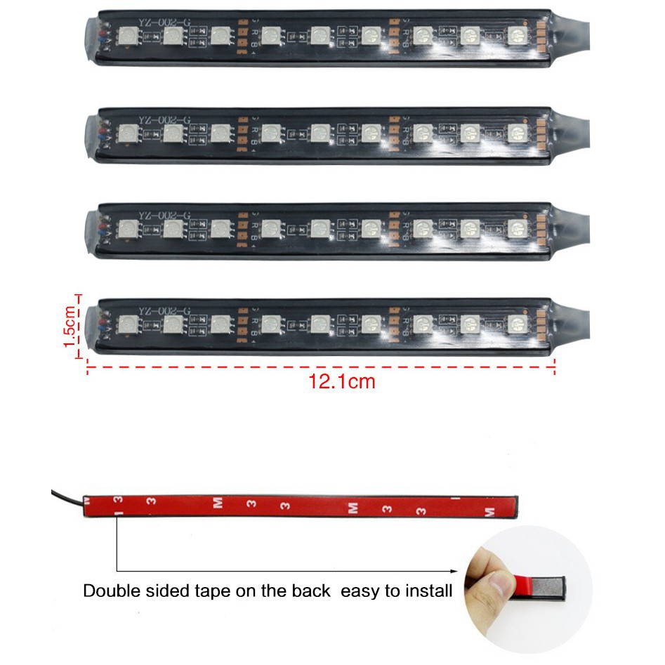 Set 4 đèn LED điều khiển âm nhạc RGB kèm điều khiển từ xa không dây đầy màu sắc trang trí nội thất ô tô