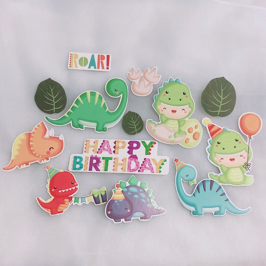 Set que giấy HPBD em bé khủng long chibi