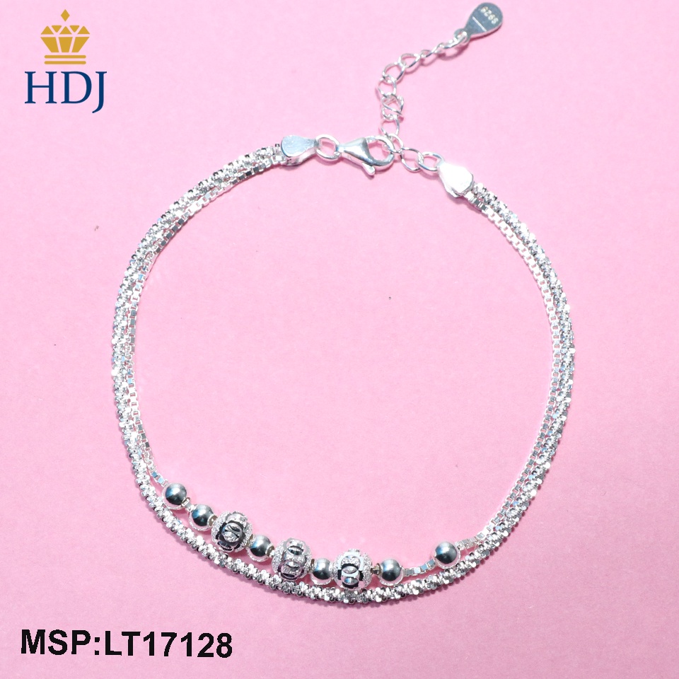 Lắc tay nữ bạc thật dây kép hình bi tròn nhỏ xinh LTB17128 - Trang sức HDJ